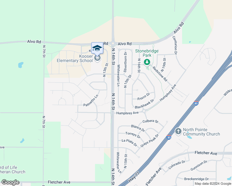 map of restaurants, bars, coffee shops, grocery stores, and more near 6955 Whitewater Ln in Lincoln
