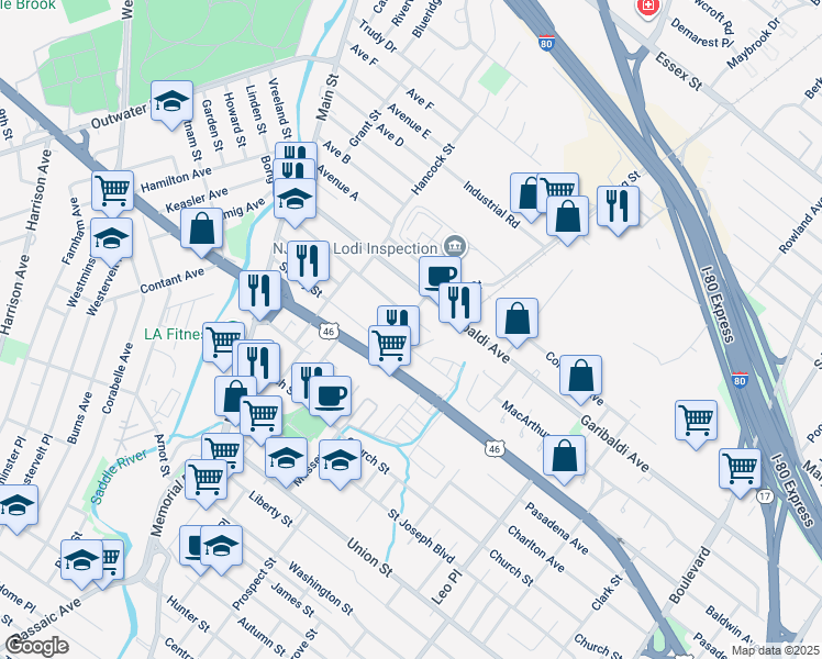 map of restaurants, bars, coffee shops, grocery stores, and more near 16 Victor Street in Lodi