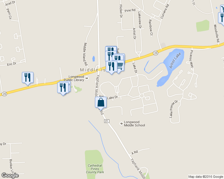 map of restaurants, bars, coffee shops, grocery stores, and more near 95 Fairview Circle in Middle Island