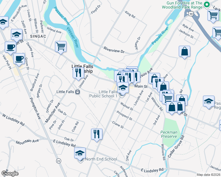 map of restaurants, bars, coffee shops, grocery stores, and more near 34 Warren Street in Little Falls