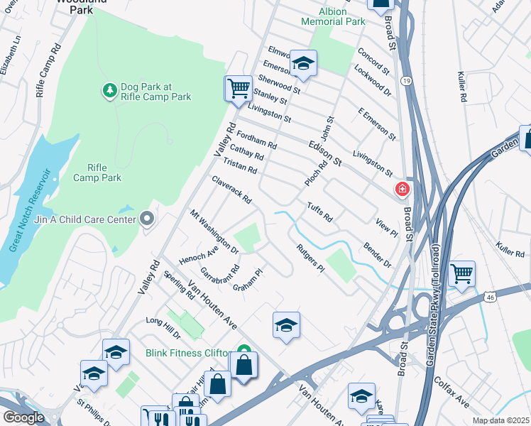 map of restaurants, bars, coffee shops, grocery stores, and more near 37 Claverack Road in Clifton