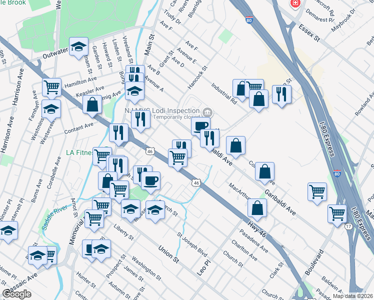 map of restaurants, bars, coffee shops, grocery stores, and more near 16 Victor Street in Lodi