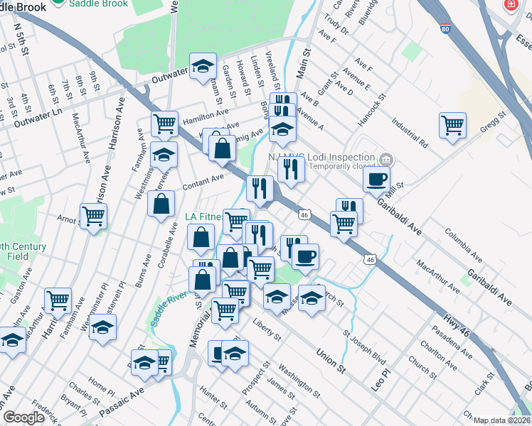 map of restaurants, bars, coffee shops, grocery stores, and more near 232 Main Street in Lodi