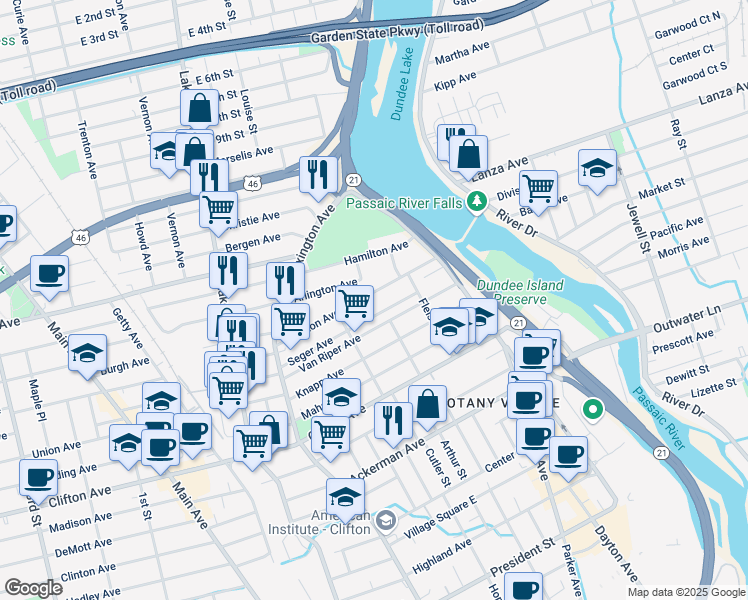 map of restaurants, bars, coffee shops, grocery stores, and more near 86 East Clifton Avenue in Clifton