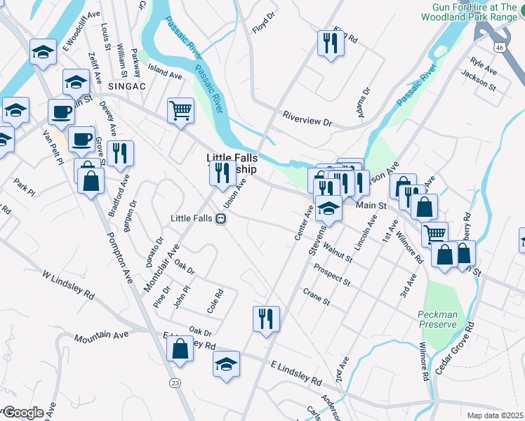 map of restaurants, bars, coffee shops, grocery stores, and more near 7 Shady Lane in Little Falls