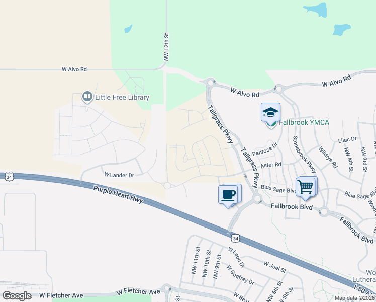 map of restaurants, bars, coffee shops, grocery stores, and more near 1255 West Lander Drive in Lincoln