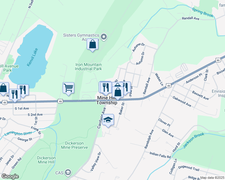 map of restaurants, bars, coffee shops, grocery stores, and more near 14 William Street in Mine Hill Township