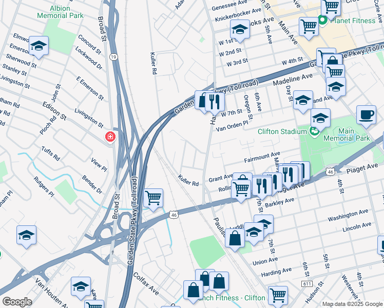 map of restaurants, bars, coffee shops, grocery stores, and more near 9 Fitzgerald Avenue in Clifton