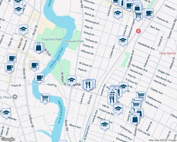 map of restaurants, bars, coffee shops, grocery stores, and more near 427 Larch Avenue in Bogota