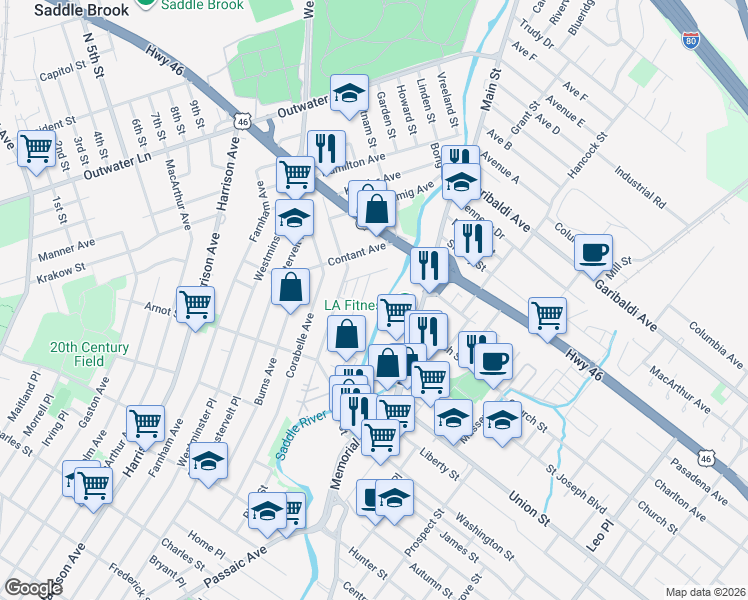 map of restaurants, bars, coffee shops, grocery stores, and more near 2424 Poplar Street in Lodi