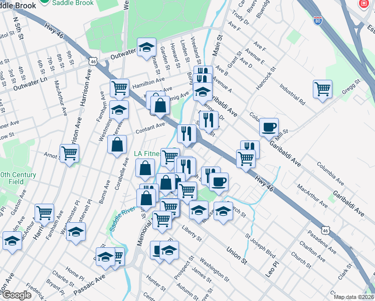 map of restaurants, bars, coffee shops, grocery stores, and more near 232 Main Street in Lodi