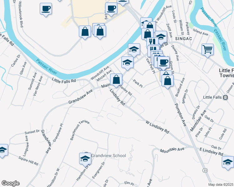 map of restaurants, bars, coffee shops, grocery stores, and more near 48 Lindsley Road in Caldwell