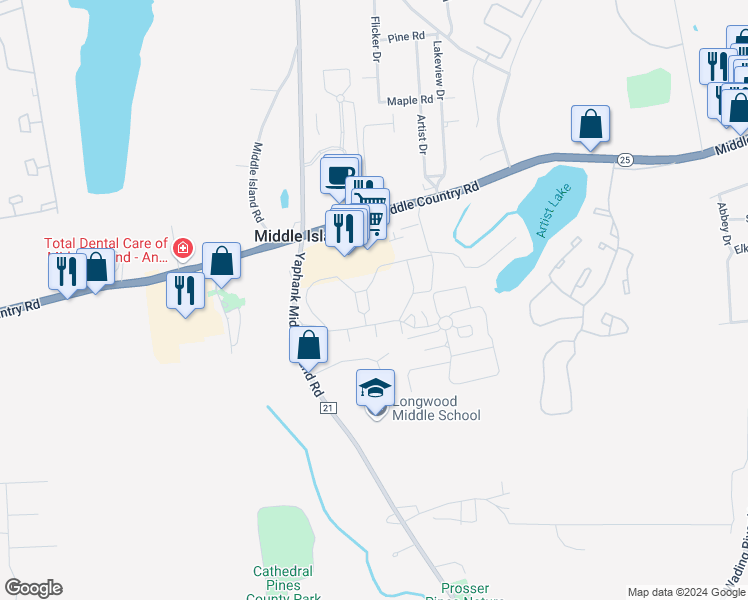 map of restaurants, bars, coffee shops, grocery stores, and more near 137 Fairview Circle in Middle Island
