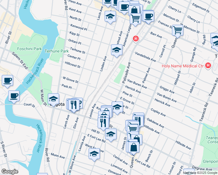 map of restaurants, bars, coffee shops, grocery stores, and more near 42 Pine Street in Bogota