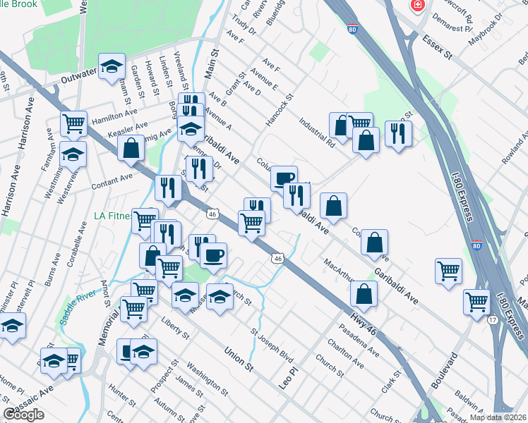 map of restaurants, bars, coffee shops, grocery stores, and more near 16 Victor Street in Lodi