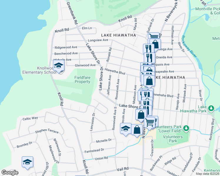 map of restaurants, bars, coffee shops, grocery stores, and more near 127 Minnehaha Boulevard in Parsippany-Troy Hills