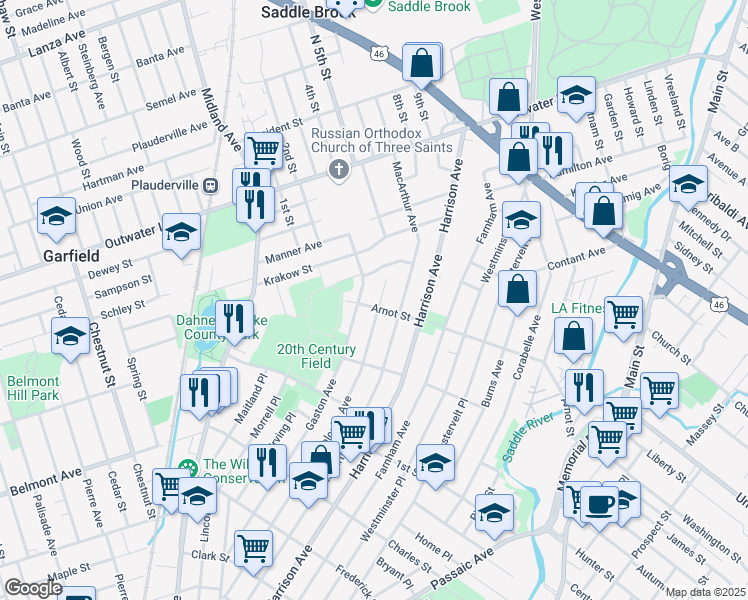 map of restaurants, bars, coffee shops, grocery stores, and more near 303 Malcolm Avenue in Garfield