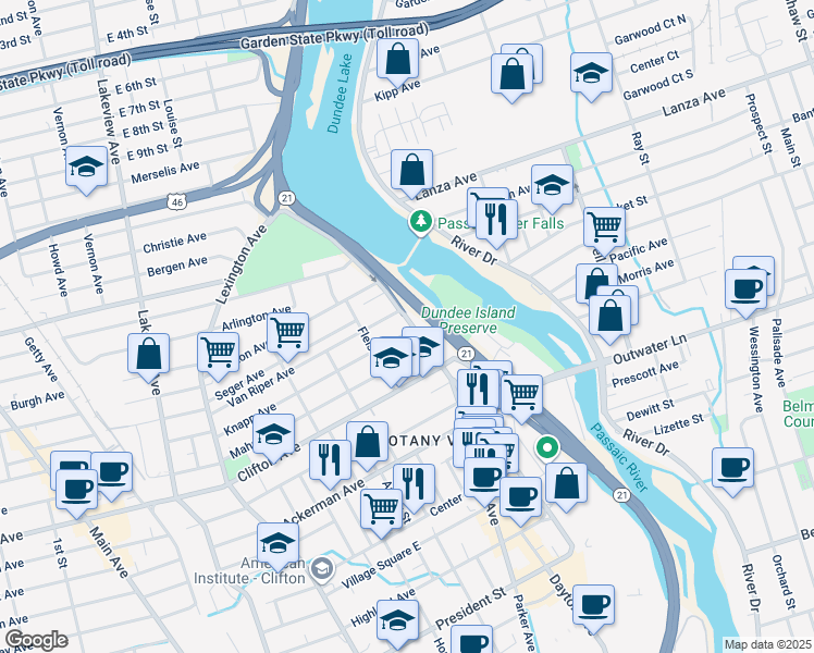 map of restaurants, bars, coffee shops, grocery stores, and more near 201 Randolph Avenue in Clifton