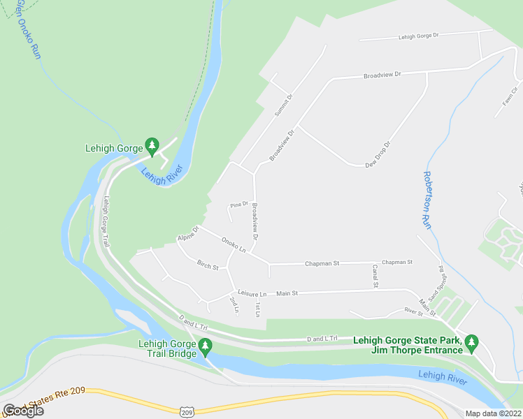 map of restaurants, bars, coffee shops, grocery stores, and more near 545 Catawba Place in Jim Thorpe