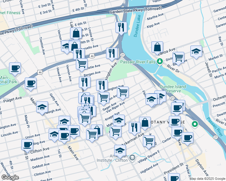 map of restaurants, bars, coffee shops, grocery stores, and more near 41 Arlington Avenue in Clifton
