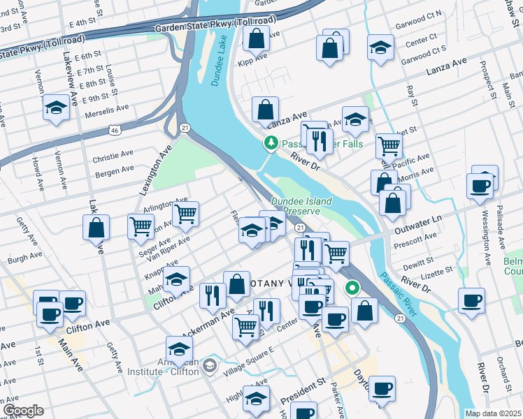 map of restaurants, bars, coffee shops, grocery stores, and more near 201 Randolph Avenue in Clifton