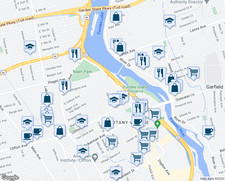 map of restaurants, bars, coffee shops, grocery stores, and more near 31 Van Riper Avenue in Clifton