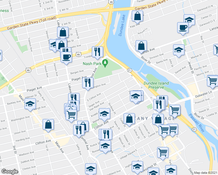 map of restaurants, bars, coffee shops, grocery stores, and more near 86 East Clifton Avenue in Clifton