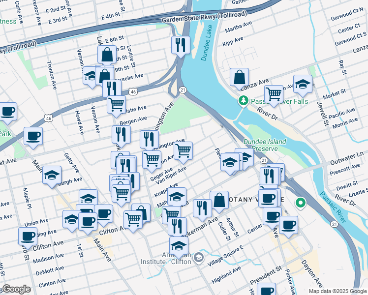map of restaurants, bars, coffee shops, grocery stores, and more near 86 East Clifton Avenue in Clifton