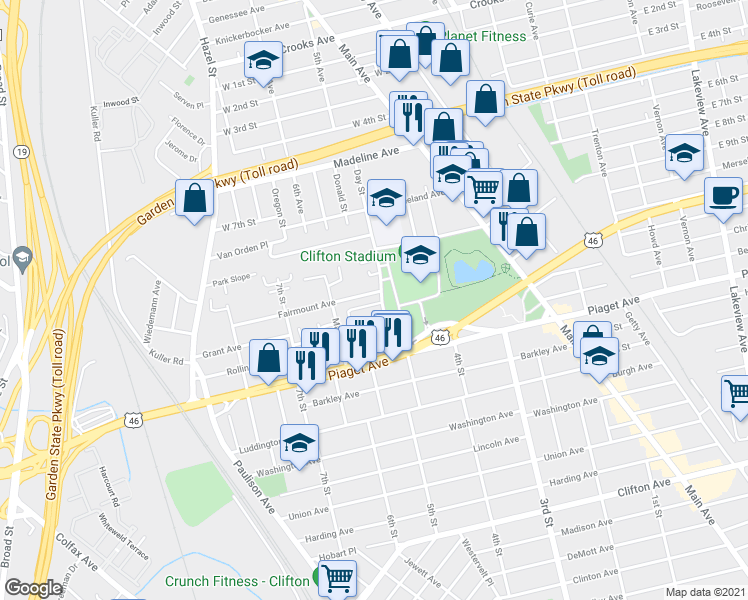 map of restaurants, bars, coffee shops, grocery stores, and more near 52 Day Street in Clifton