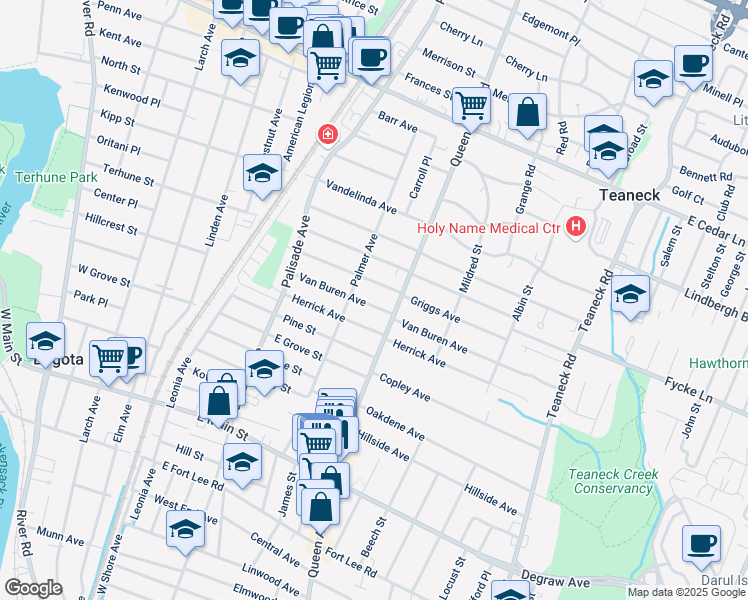 map of restaurants, bars, coffee shops, grocery stores, and more near 265 Van Buren Avenue in Teaneck
