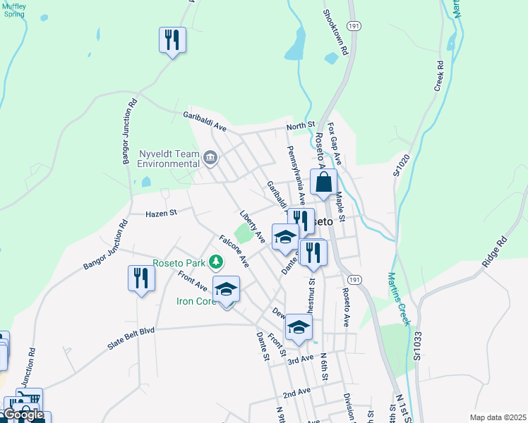 map of restaurants, bars, coffee shops, grocery stores, and more near 17 Jewel Street in Roseto