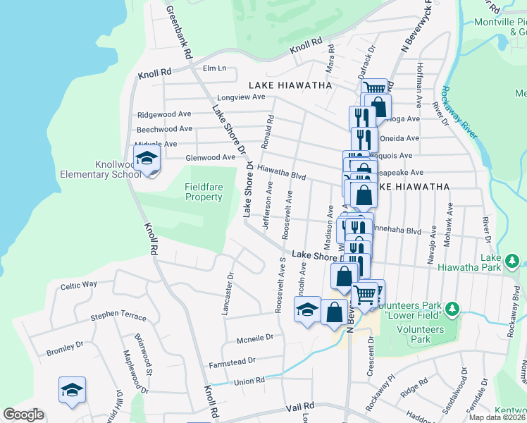 map of restaurants, bars, coffee shops, grocery stores, and more near 127 Minnehaha Boulevard in Parsippany-Troy Hills