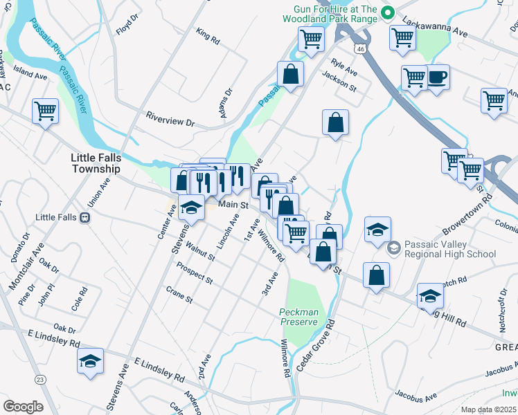 map of restaurants, bars, coffee shops, grocery stores, and more near 8 County Route 631 in Little Falls