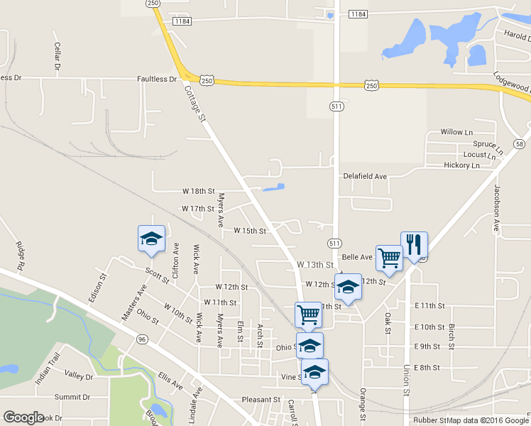 map of restaurants, bars, coffee shops, grocery stores, and more near 1504 Cottage Street in Ashland