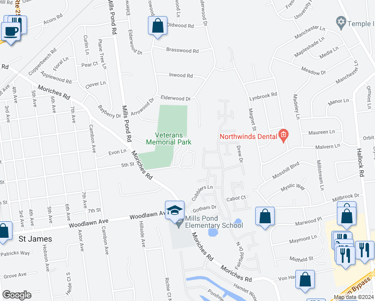 map of restaurants, bars, coffee shops, grocery stores, and more near Lennox Drive & Picadilly Way in Saint James