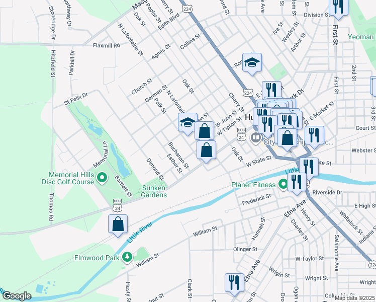 map of restaurants, bars, coffee shops, grocery stores, and more near 524 Polk St in Huntington