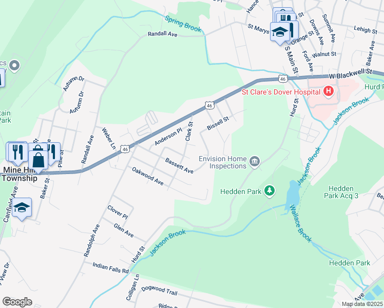 map of restaurants, bars, coffee shops, grocery stores, and more near 14 Park Avenue in Mine Hill Township