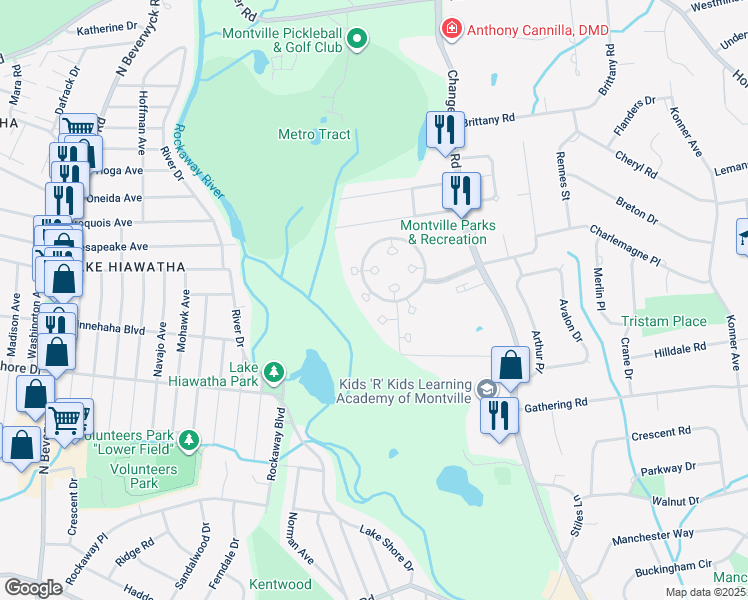 map of restaurants, bars, coffee shops, grocery stores, and more near 12 Independence Court in Montville