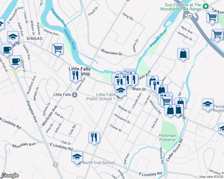 map of restaurants, bars, coffee shops, grocery stores, and more near 34 Warren Street in Little Falls