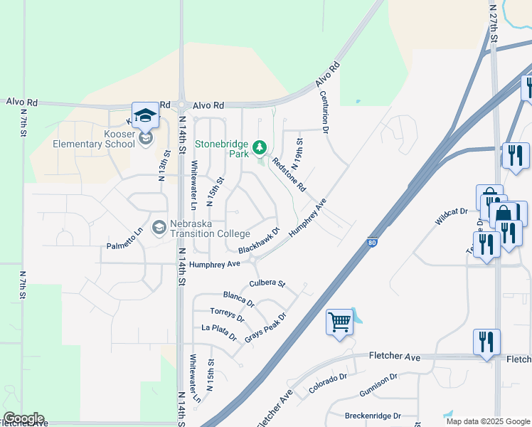 map of restaurants, bars, coffee shops, grocery stores, and more near 6900 North Grand Lake Drive in Lincoln
