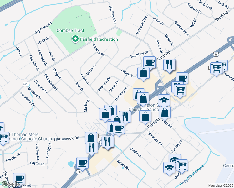 map of restaurants, bars, coffee shops, grocery stores, and more near 81 Henning Drive in Fairfield