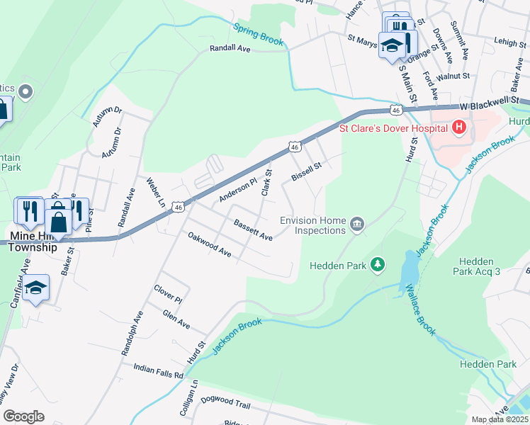 map of restaurants, bars, coffee shops, grocery stores, and more near 14 Park Avenue in Mine Hill Township