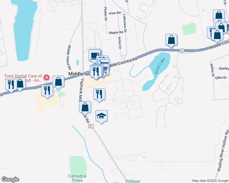 map of restaurants, bars, coffee shops, grocery stores, and more near 214 Fairview Circle in Middle Island