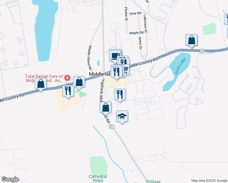 map of restaurants, bars, coffee shops, grocery stores, and more near 97 Fairview Circle in Middle Island