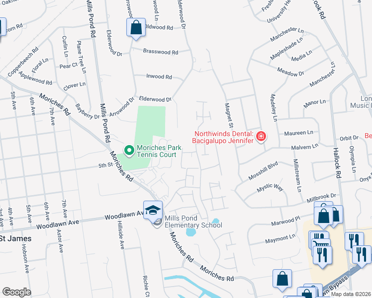 map of restaurants, bars, coffee shops, grocery stores, and more near 902 Fenway Road in Saint James