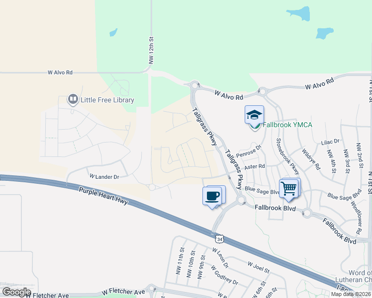 map of restaurants, bars, coffee shops, grocery stores, and more near 801 Aster Road in Lincoln