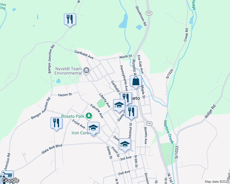 map of restaurants, bars, coffee shops, grocery stores, and more near 17 Jewel Street in Roseto