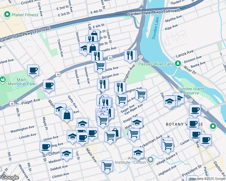 map of restaurants, bars, coffee shops, grocery stores, and more near 106 Arlington Avenue in Clifton
