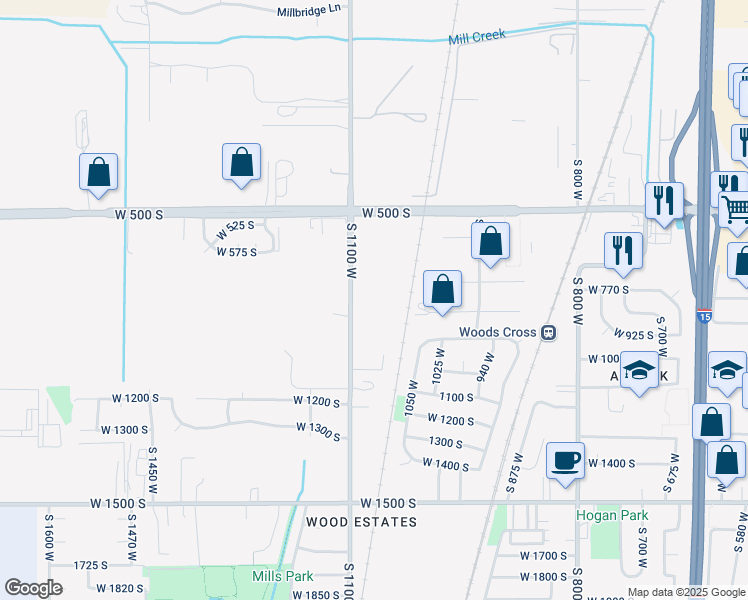 map of restaurants, bars, coffee shops, grocery stores, and more near in Woods Cross