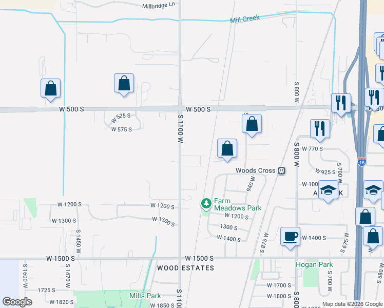 map of restaurants, bars, coffee shops, grocery stores, and more near in Woods Cross
